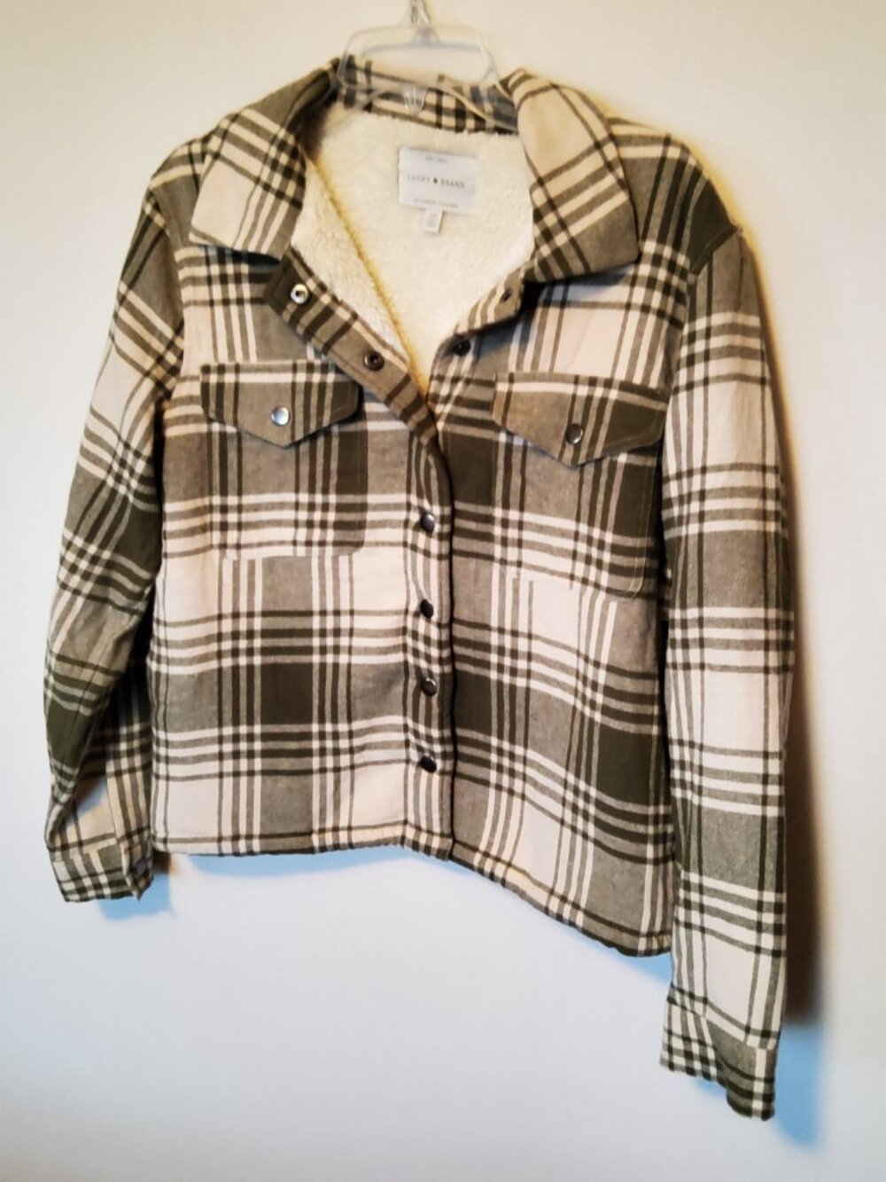 Lucky Brand Shacket Fleece Jacket size S Olive and Creme